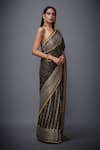 RI.Ritu Kumar_Black Silk Satin Embroidered Saree _Online_at_Aza_Fashions