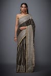 Shop_RI.Ritu Kumar_Black Silk Satin Embroidered Saree _at_Aza_Fashions