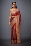 Shop_RI.Ritu Kumar_Red Silk Satin Embroidered Saree _at_Aza_Fashions