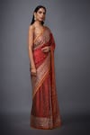 RI.Ritu Kumar_Red Silk Satin Embroidered Saree _Online_at_Aza_Fashions