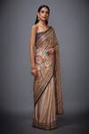 RI.Ritu Kumar_Beige Silk Satin Floral Saree_Online_at_Aza_Fashions