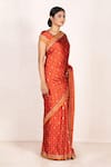 RI.Ritu Kumar_Red Silk Satin Printed Saree _Online_at_Aza_Fashions