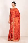 Shop_RI.Ritu Kumar_Red Silk Satin Printed Saree _Online_at_Aza_Fashions