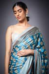 Shop RI.Ritu Kumar Blue Satin Printed Jasmine Saree With Unstitched Blouse Piece Online at Aza Fashions Shop_RI.Ritu Kumar_Blue Satin Printed Jasmine Saree With Unstitched Blouse Piece _Online_at_Aza_Fashions