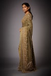 Buy_RI.Ritu Kumar_Green Satin Embroidered Saree With Unstitched Blouse _Online_at_Aza_Fashions