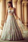 Buy_Seema Gujral_Green Net Sweetheart Neck Embroidered Lehenga Set _at_Aza_Fashions