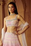 Seema Gujral_Pink Net Embroidered Lehenga Set_Online_at_Aza_Fashions