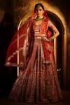 Buy_Seema Gujral_Red Organza V Neck Embroidered Bridal Lehenga Set _Online_at_Aza_Fashions