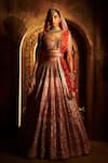 Buy_Seema Gujral_Red Organza V Neck Embroidered Bridal Lehenga Set _at_Aza_Fashions