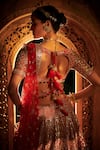 Seema Gujral_Red Organza V Neck Embroidered Bridal Lehenga Set _at_Aza_Fashions