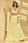 Seema Gujral_Yellow V Neck Tiered Bridal Lehenga Set _Online_at_Aza_Fashions