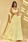 Shop_Seema Gujral_Yellow V Neck Tiered Bridal Lehenga Set _at_Aza_Fashions