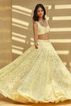 Buy_Seema Gujral_Yellow V Neck Tiered Bridal Lehenga Set _at_Aza_Fashions