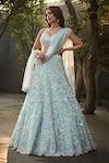 Buy_Seema Gujral_Blue Georgette Dupatta Soft Floral Embellished Bridal Lehenga Set _at_Aza_Fashions