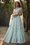 Seema Gujral_Blue Georgette Floral Embellished Lehenga Set_Online_at_Aza_Fashions
