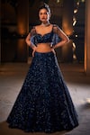 Buy_Seema Gujral_Blue V Neck Embellished Blouse And Lehenga Set  _at_Aza_Fashions