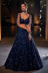 Seema Gujral_Blue V Neck Embellished Blouse And Lehenga Set  _Online_at_Aza_Fashions