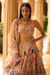 Seema Gujral_Multi Color Net Embroidery U Neck Lehenga Set For Women_at_Aza_Fashions