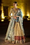 Buy_Seema Gujral_Gold Tissue Raw Silk Embroidered Lehenga Set_at_Aza_Fashions