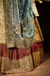 Seema Gujral_Gold Tissue Raw Silk Embroidered Lehenga Set_at_Aza_Fashions