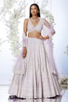 Buy_Seema Gujral_Purple Net Embroidered Floral V Neck Bridal Lehenga Set _Online_at_Aza_Fashions