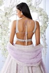 Shop_Seema Gujral_Purple Net Embroidered Floral V Neck Bridal Lehenga Set _Online_at_Aza_Fashions