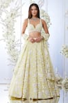 Buy_Seema Gujral_Yellow Net Embroidered Geometric Sweetheart Floral Bridal Lehenga Set  _at_Aza_Fashions