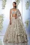 Buy_Seema Gujral_Beige Net Embroidered Floral Sweetheart Neck Bridal Lehenga Set  _at_Aza_Fashions