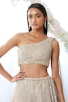 Seema Gujral_Beige Organza Embellished Sequins One Lehenga And Draped Blouse Set _Online_at_Aza_Fashions