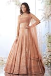 Buy_Seema Gujral_Peach Net Sequin Embroidered Lehenga Set _at_Aza_Fashions