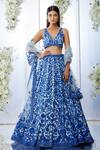 Buy_Seema Gujral_Blue Net Embroidered Floral V Neck Bridal Lehenga Set _at_Aza_Fashions