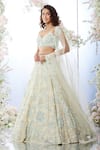 Shop_Seema Gujral_Beige Net Embroidered Sequins Plunge V Neck Floral Bridal Lehenga Set _at_Aza_Fashions