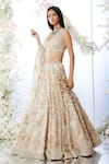 Buy_Seema Gujral_Beige Organza Embroidered Sequin Plunge V Floral Bridal Lehenga Set  _at_Aza_Fashions