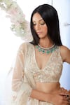 Seema Gujral_Beige Organza Embroidered Sequin Plunge V Floral Bridal Lehenga Set  _Online_at_Aza_Fashions