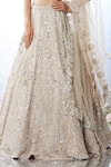 Shop_Seema Gujral_Beige Net Embroidered Sequin Plunge Floral Bridal Lehenga Set  _Online_at_Aza_Fashions