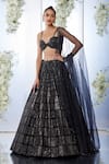 Seema Gujral_Black Silk Embroidered Brick Sweetheart Neck Lehenga Set  _Online_at_Aza_Fashions