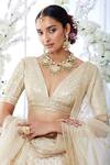 Buy_Seema Gujral_White Tissue Raw Silk Gota Patti Work Lehenga Set_Online_at_Aza_Fashions