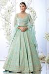 Buy_Seema Gujral_Green Tissue Raw Silk Gota Patti Work Lehenga Set_at_Aza_Fashions