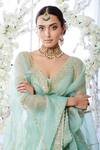 Buy_Seema Gujral_Green Tissue Raw Silk Gota Patti Work Lehenga Set_Online_at_Aza_Fashions