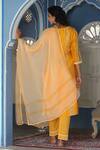 Shop_BAIRAAS_Yellow Cotton Printed Leaf Round Kurta Pant Set_at_Aza_Fashions