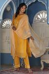 Buy_BAIRAAS_Yellow Cotton Printed Leaf Round Kurta Pant Set_Online_at_Aza_Fashions