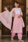 Buy_Bairaas_Pink Cotton Printed Floral Round Kurta Palazzo Set For Women_at_Aza_Fashions
