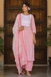 Bairaas_Pink Cotton Printed Floral Round Kurta Palazzo Set For Women_Online_at_Aza_Fashions