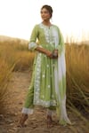 Buy_BAIRAAS_Green Cotton Lurex Embroidered Chikankari Notched Kurta Palazzo Set_at_Aza_Fashions