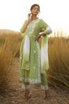 BAIRAAS_Green Cotton Lurex Embroidered Chikankari Notched Kurta Palazzo Set_Online_at_Aza_Fashions