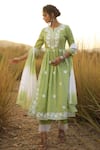 Buy_BAIRAAS_Green Cotton Lurex Embroidered Chikankari Notched Kurta Palazzo Set_Online_at_Aza_Fashions