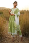 Shop_BAIRAAS_Green Cotton Lurex Embroidered Chikankari Notched Kurta Palazzo Set_Online_at_Aza_Fashions