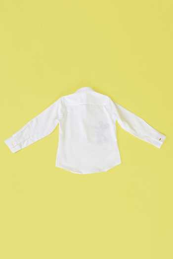 Shop_Partykles_White Cotton Satin Embroidery, Beads Mickey Motif Collar Shirt _at_Aza_Fashions