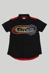 Buy_Partykles_Black Cotton Satin Embroidery Patch Shirt _at_Aza_Fashions