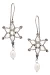 Shop_Sangeeta Boochra_Silver Plated Stones Floral Drop Danglers _at_Aza_Fashions